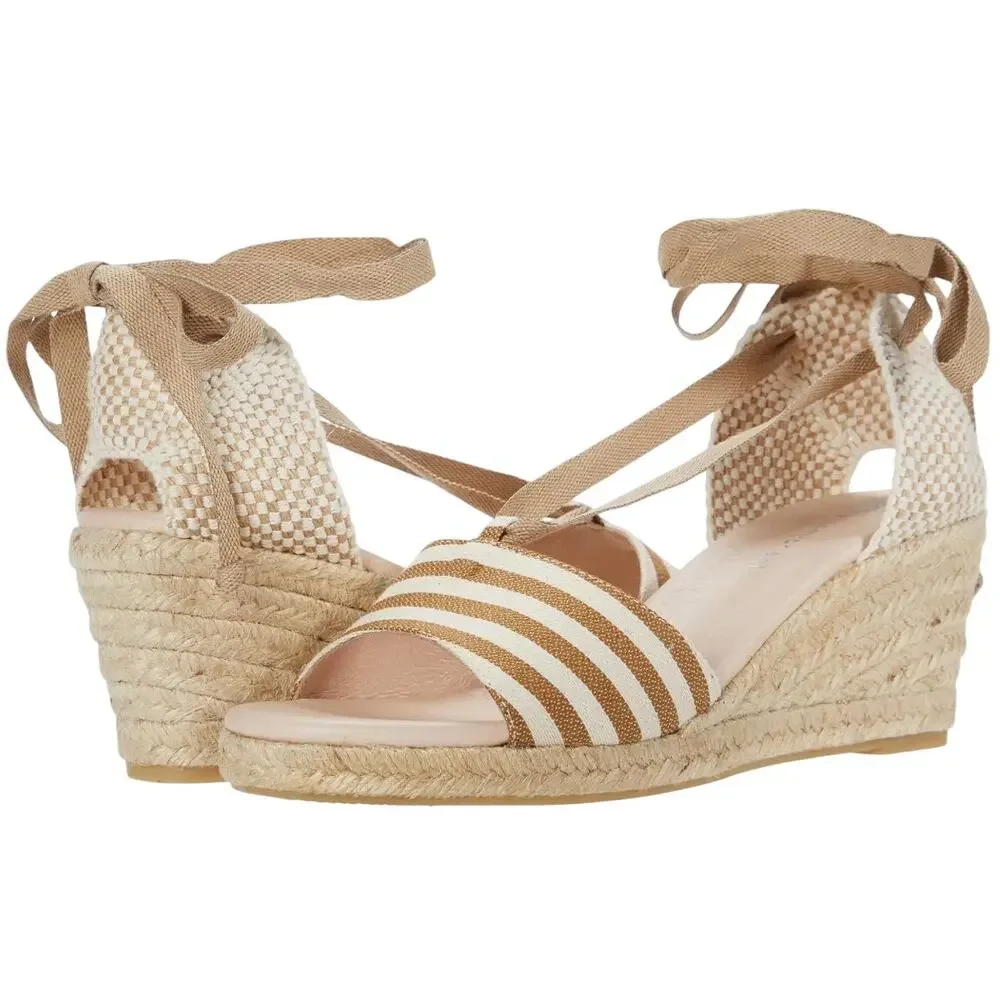 Eric Michael Womens Sara Espadrille Wedge Sandals EU 41 US 10.5 Taupe Canvas GUC